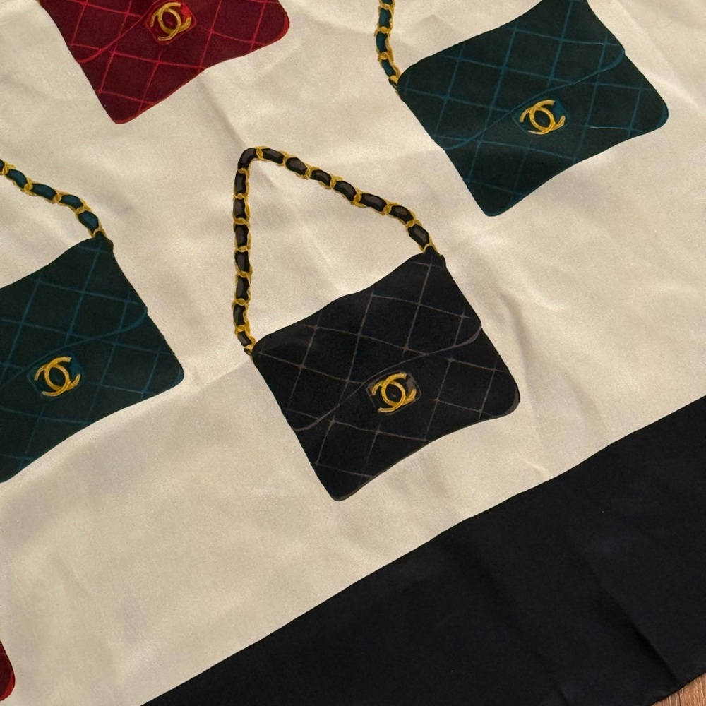 Chanel Multicolor Silk Scarf with Bag Print RARE - Picture 3 of 9